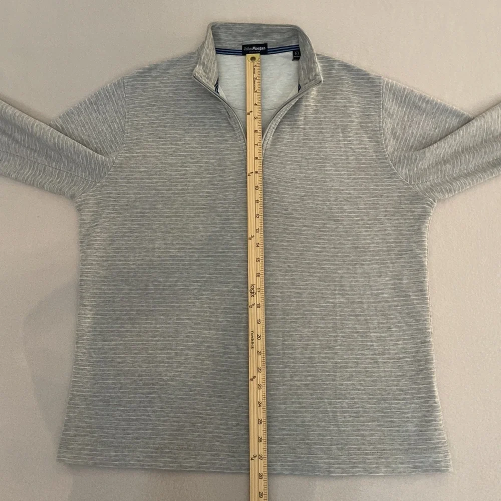 John Morgan LARGE Gray/White Striped 1/4 Zip Golf Pullover Cotton Poly EUC SOFT